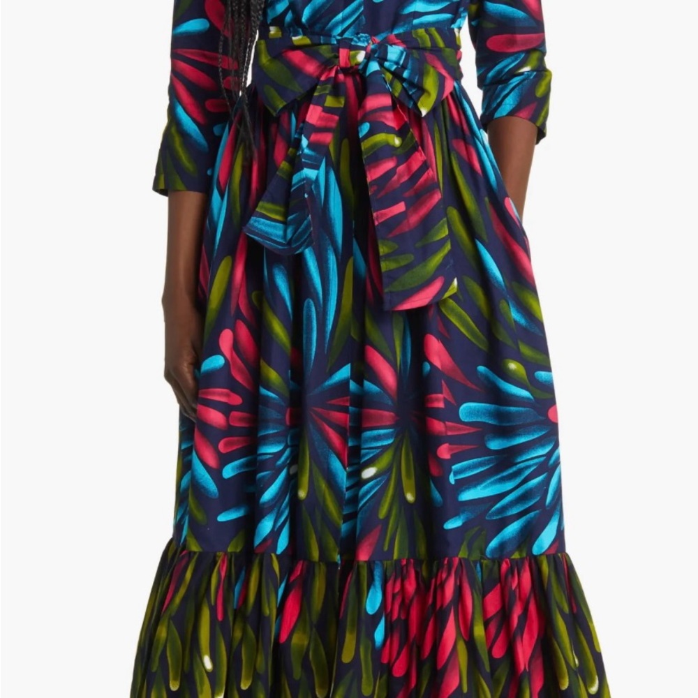 Sika Vibrant Long Sleeve Dress in Blue and Pink